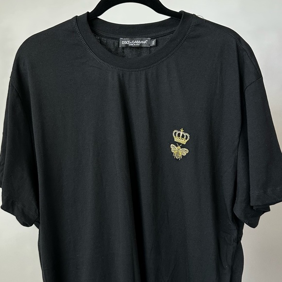 DOLCE & GABBANA Luxury Casual Black Short Sleeve Shirt Bee Embroidered- XXL - Picture 5 of 11